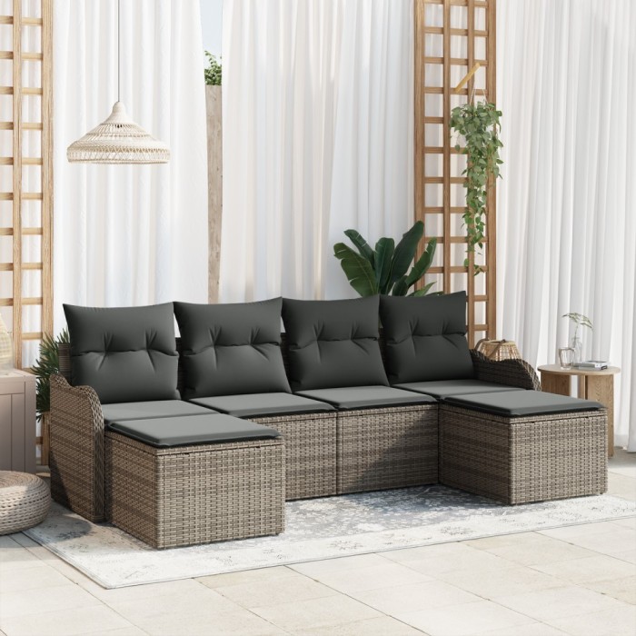 vidaXL Set canapea de grădină , 6 piese, cu perne, rattan gri