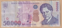 (5) BANCNOTA ROMANIA - 50.000 LEI 2000 (2002), VIOARA, PORTRET GEORGE ENESCU, STARE BUNA