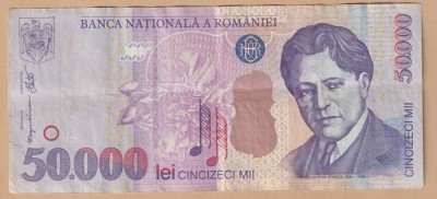 (5) BANCNOTA ROMANIA - 50.000 LEI 2000 (2002), VIOARA, PORTRET GEORGE ENESCU, STARE BUNA foto
