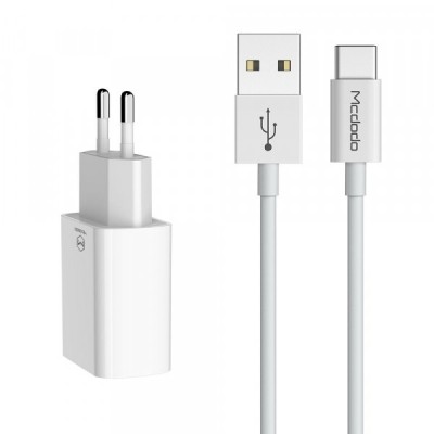 Incarcator Retea Cu Cablu USB-C McDodo CH-6721 Offer, 12W, 2.4A, 2 x USB-A, Alb foto