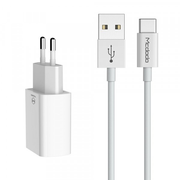 Incarcator Retea Cu Cablu USB-C McDodo CH-6721 Offer, 12W, 2.4A, 2 x USB-A, Alb