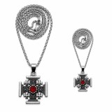 Cumpara ieftin Set 2 coliere argintii 29 cm cu pandantiv cruce Ierusalim 2,3 x 2,3 cm, lant metalic unisex, accesorii crestine Jerusalem, marturii pentru botez