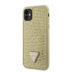 Husa Guess Rhinestones Triangle Metal Logo pentru iPhone 11 Gold foto