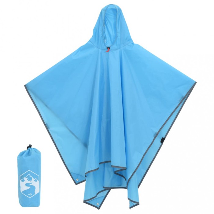 Poncho de ploaie cu glugă, design 2 &icirc;n 1, albastru, 223x145 cm