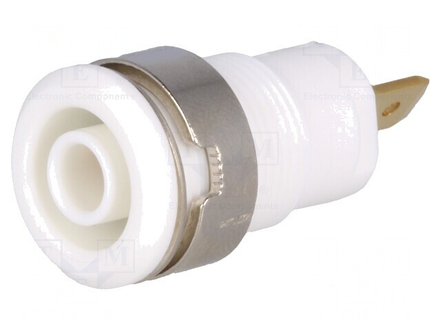 Soclu banană 4mm albă aurit 24A 1kV