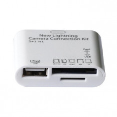 Mini Smart Card Reader 5 in 1, alb, Usb/TF/SD/Lightning + Conectare Tastatura USB foto