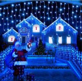 Instalatie Craciun Turturi 25m 640 LED Perdea Franjuri Albastra Exterior