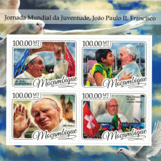 MOZAMBIC 2016 - Papa Francisc si Papa Ioan Paul II/set complet colita + bloc MNH
