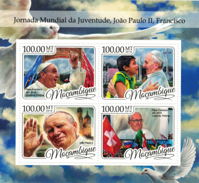 MOZAMBIC 2016 - Papa Francisc si Papa Ioan Paul II/set complet colita + bloc MNH foto
