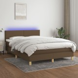 Cumpara ieftin Pat cu arcuri, saltea și LED, maro &icirc;nchis, 140x200 cm, textil