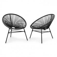 Blumfeldt Las Brisas, set de 2 scaune, design retro, 4mm panglica, negru foto