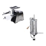 Cumpara ieftin Pachet Masina Electrica Inox de Tocat Carne, 1400W, 100 kg/h, cu Accesorii Carnati si Rosii + Masina de Umplut Carnati Inox Vertical, 3 kg, 5 palnii i