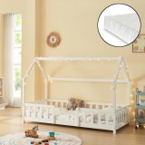 Pat copii Sisimiut W90 cu saltea 90 x 200 cm alb [en.casa] HausGarden Leisure