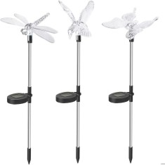Set 3 lampi solare led tip pasare-fluture-libelula, inaltime 43 cm, flippy, multicolor