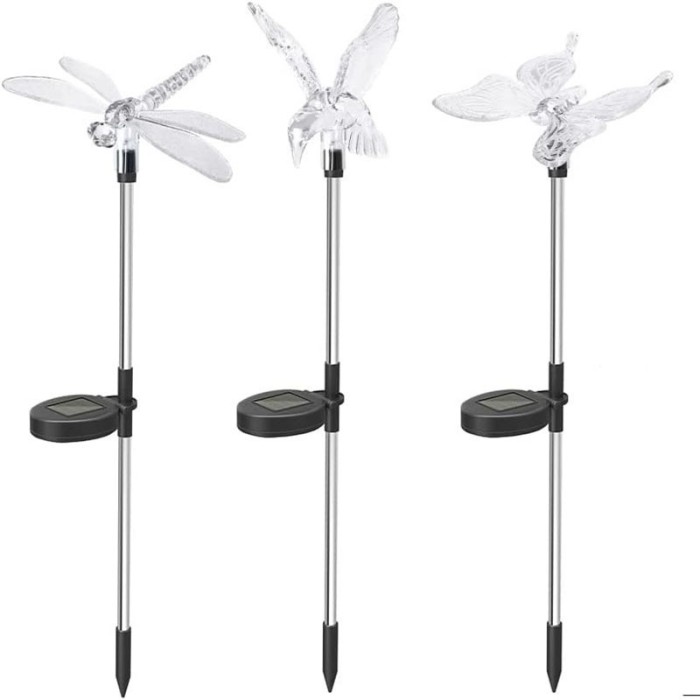 Set 3 lampi solare led tip pasare-fluture-libelula, inaltime 43 cm, flippy, multicolor