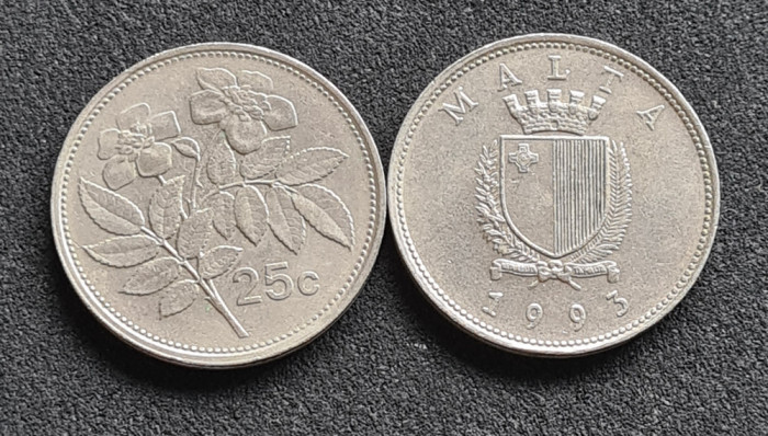 Malta 25 cents cent 1993