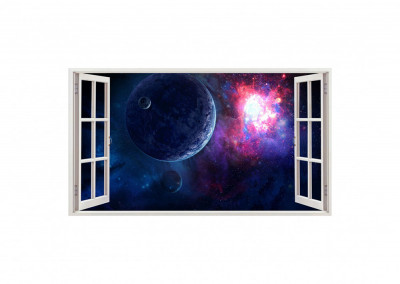 Autocolant decorativ, Fereastra, Planete, Multicolor, 83 cm, 13ST foto