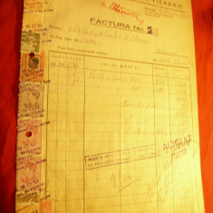 Factura cu Antet Firma Iancu- Comert Fierarie Bucuresti 1943 cu12 timbre fiscale