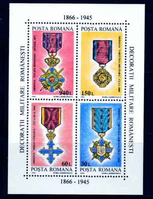 RO 1994 LP 1366 &amp;quot;Decoratii militare romanesti&amp;quot; , colita 296 , MNH foto