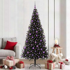 vidaXL Brad de Crăciun cu 300 LED cu suport Negru 210 cm PVC 3396493