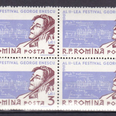 ROMANIA 1961 LP 522 AL II-LEA FESTIVAL GEORGE ENESCU BLOC DE 4 TIMBRE MNH