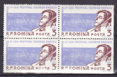 ROMANIA 1961 LP 522 AL II-LEA FESTIVAL GEORGE ENESCU BLOC DE 4 TIMBRE MNH foto