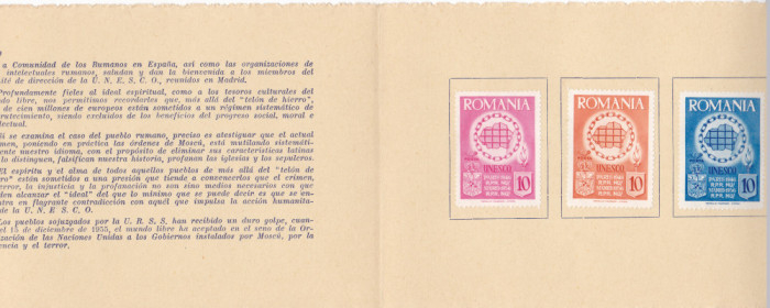 ROMANIA EXIL 1956 - CARNET FILATELIC MISCAREA LEGIONARA - REUNIUNEA UNESCO