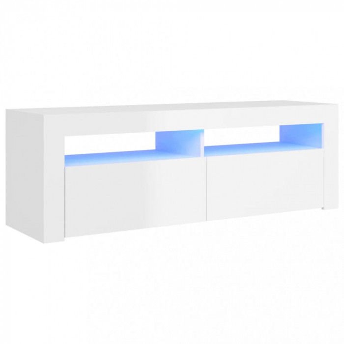 Comodă TV cu lumini LED, alb extralucios, 120x35x40 cm