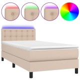 Cumpara ieftin Pat cu arcuri, cu saltea si LED cappuccino 100x200 cm piele eco
