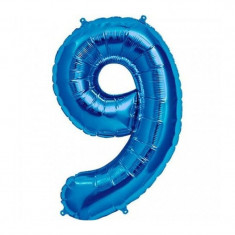 Balon folie cifra mare, albastru metalizat, 35 cm, pentru aniversari model model 9 foto