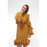 Rochie galbena tricotata cu maneci ample