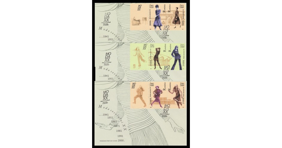 2004 Romania, 3 FDC Moda secolului XX LP 1635, plicuri prima zi ...