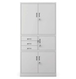 Dulap metalic Premium cu seif, 3 rafturi si 3 sertare 900x400x1800 mm (LxlxH), 50 kg/polita, Neasamblat, PLUS