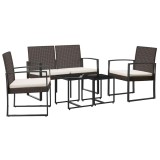Cumpara ieftin Set mobilier de gradina cu perne, 5 piese, maro, PP ratan