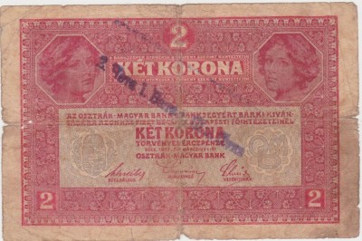 AUSTRIA UNGARIA 2 COROANE KRONEN 1917 STAMPILA REGIONALA UZATA foto