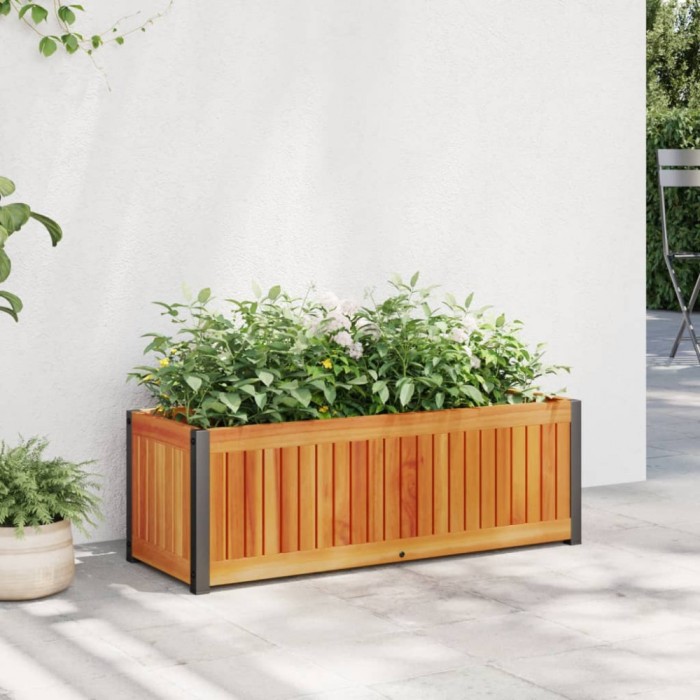 vidaXL Jardinieră de grădină, 80x30x27,5 cm, lemn masiv acacia/oțel 367614