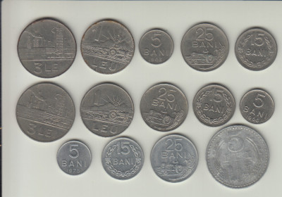 SET COMPLET 15 + 25 BANI 1960 + 5 BANI 1963 - 25 BANI 1982 , 14 MONEDE, L14.45 foto