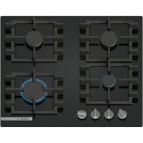 Plita incorporabila Bosch PNN6B6K40, Gaz, 4 arzatoare, Gratar fonta, 60 cm, Sticla neagra