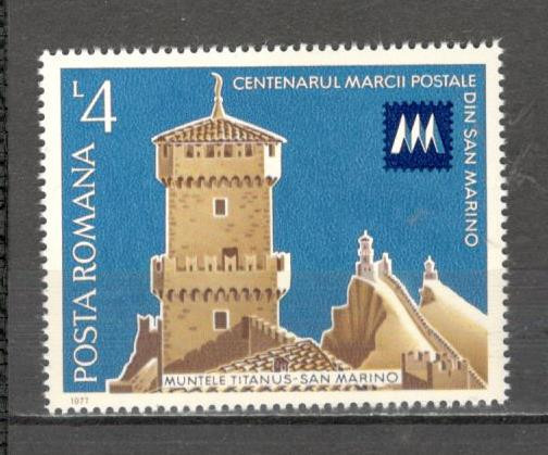 Romania.1977 100 ani marca postala din San Marino ZR.587