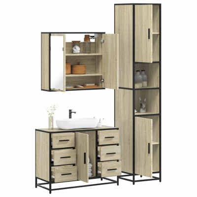 vidaXL Set mobilier de baie, 3 piese, stejar sonoma, lemn prelucrat 3301081 foto