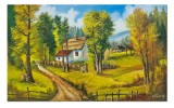 Cumpara ieftin Tablou pictat manual - La casa din padure, plaiuri mioritice - 100x60cm ulei pe panza, Superb