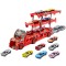 Set Camion Trailer pentru Transport Masinute de Curse, Tir si 6 Masini, Platforma cu 3 Nivele, Lansator, Roti Mobile, Jucarie Interactiva, pentru Copi