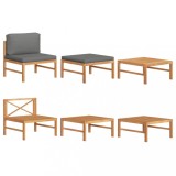 Cumpara ieftin Set mobilier grădină cu perne gri &icirc;nchis, 3 piese, lemn de tec