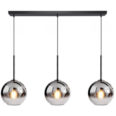 Pendul cu 3 globuri, dulie E27, fumuriu, culoare corp negru, inaltime reglabila foto