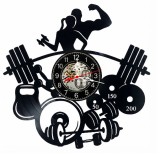 Ceas de perete decorativ disc vinil, Model Fitness Gym Couple, Negru, 30 cm, Mecanism Quartz Silentios
