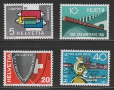Elvetia 1957 - Aniversari, evenimente, transport, tren, serie neuzata