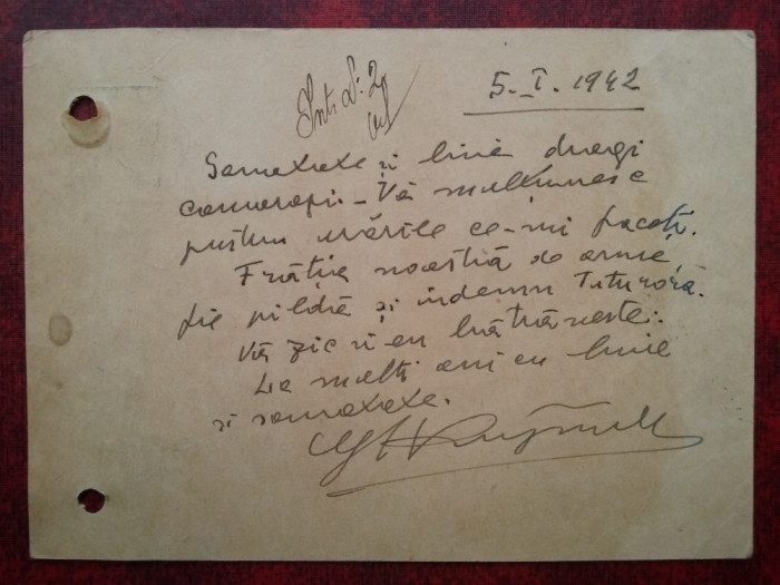 1942-C.P. circ.CENZURAT Buc.-Pl.-Soc. Marasesti-Autograf Gen.Rujinschi-Rara