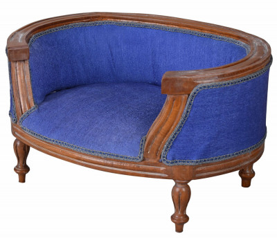 Canapea pentru caine din lemn mahon cu tapiterie albastra CAT700G54 foto