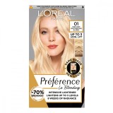 Vopsea de par permanenta cu amoniac Preference Le Blonding 01 Blond Natural foarte deschis, 178ml, L&#039;Oreal Paris