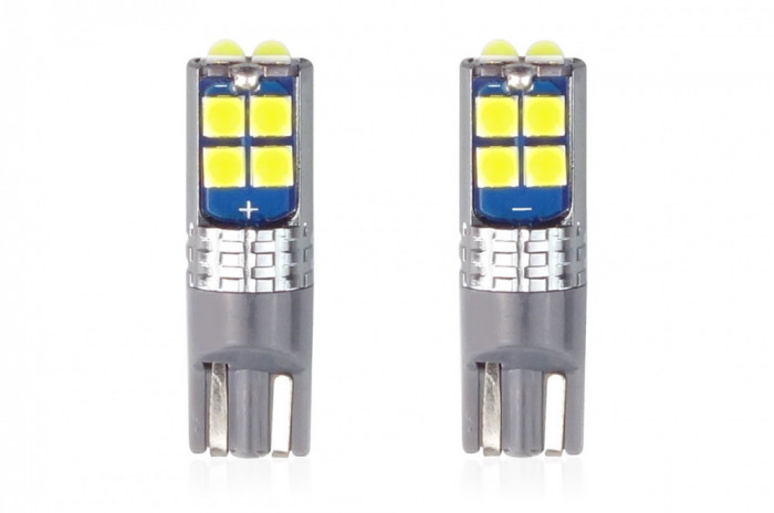 Set becuri auto cu LED CANBUS T10 W5W 10 SMD Alb 12/24V AVX-AM02447